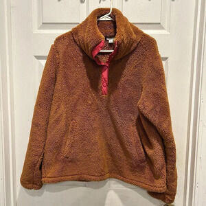 J. Crew Sweater Womens Large Brown‎ Teddy Fleece Sherpa Pullover Pockets